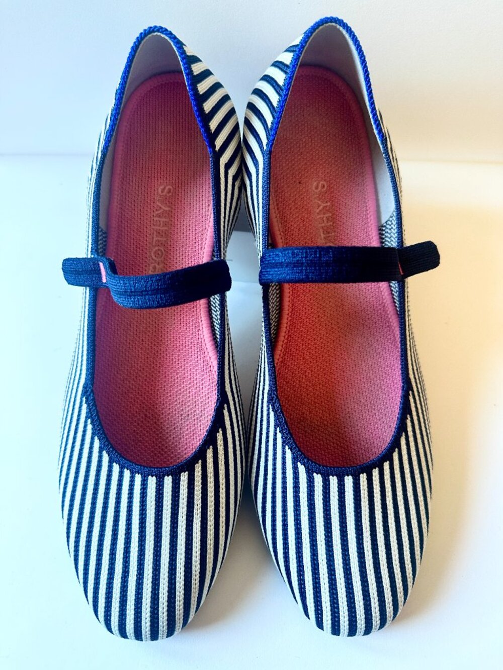 Rothy's The Mary Jane Flats Navy Stripe Women's 9.5 EU 40.5 Excellent